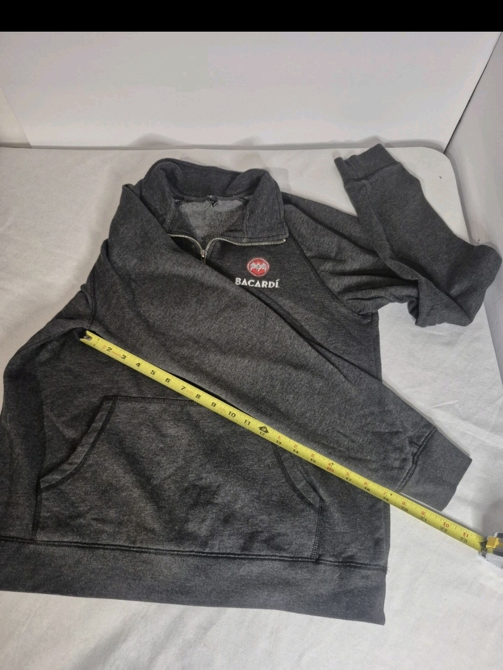 Bacardi Men's 1/4 Zip Fleece Sweatshirt Pullover Kangaroo Pockets Black Size MD - Picture 6 of 7